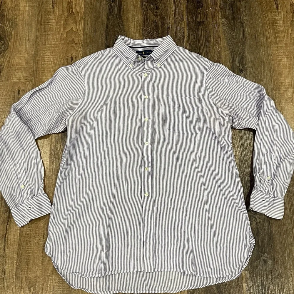 Polo Ralph Lauren Shirt 2XL White Purple Stripe Resort Linen Button Down Preppy